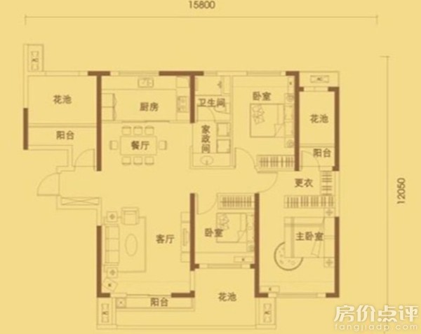 户型图-125平米四房产品